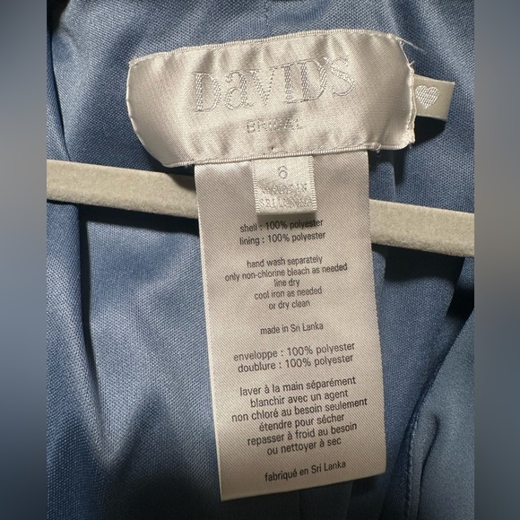 David’s Bridal Studio Flutter Sleeve Georgette Wrap Dress Steel Blue Size 6 - Picture 5 of 7